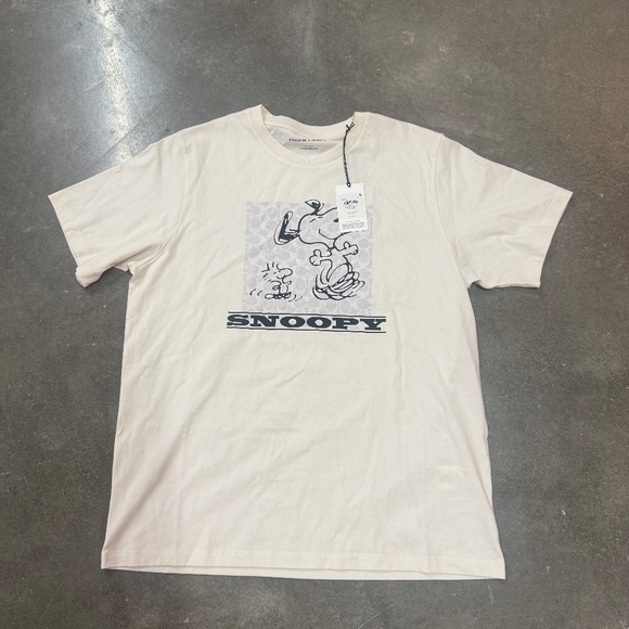 NWT COACH x PEANUTS Men's Snoopy Signature Square T-Shirt CAF64 Chalk Xl - Picture 1 of 4